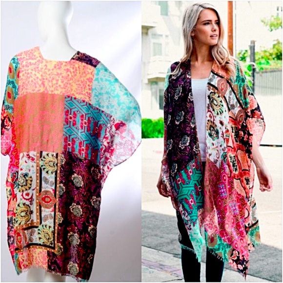Bohemian Kimono Wrap Robe Coverup O/S - Picture 3 of 9